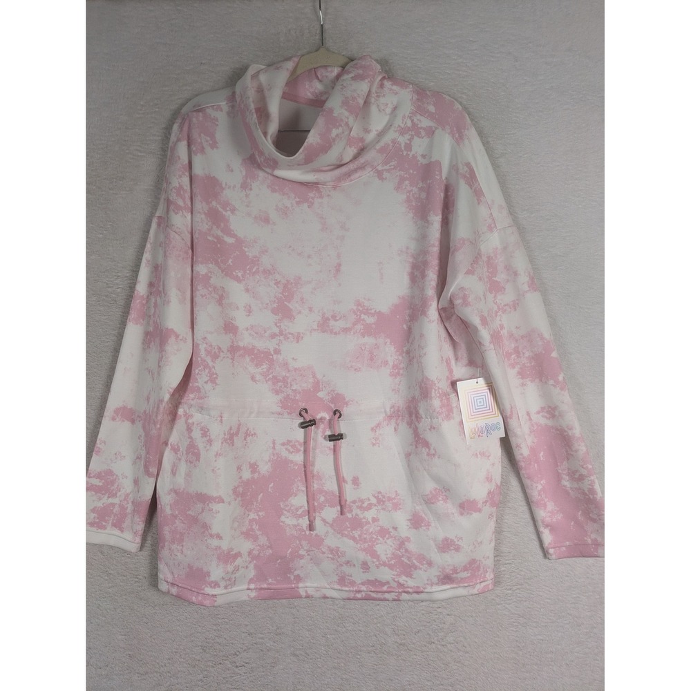 NEW LuLaRoe Teresa Pullover Women's M Pink Tie Dye Cowl Neck Drawstring Waist